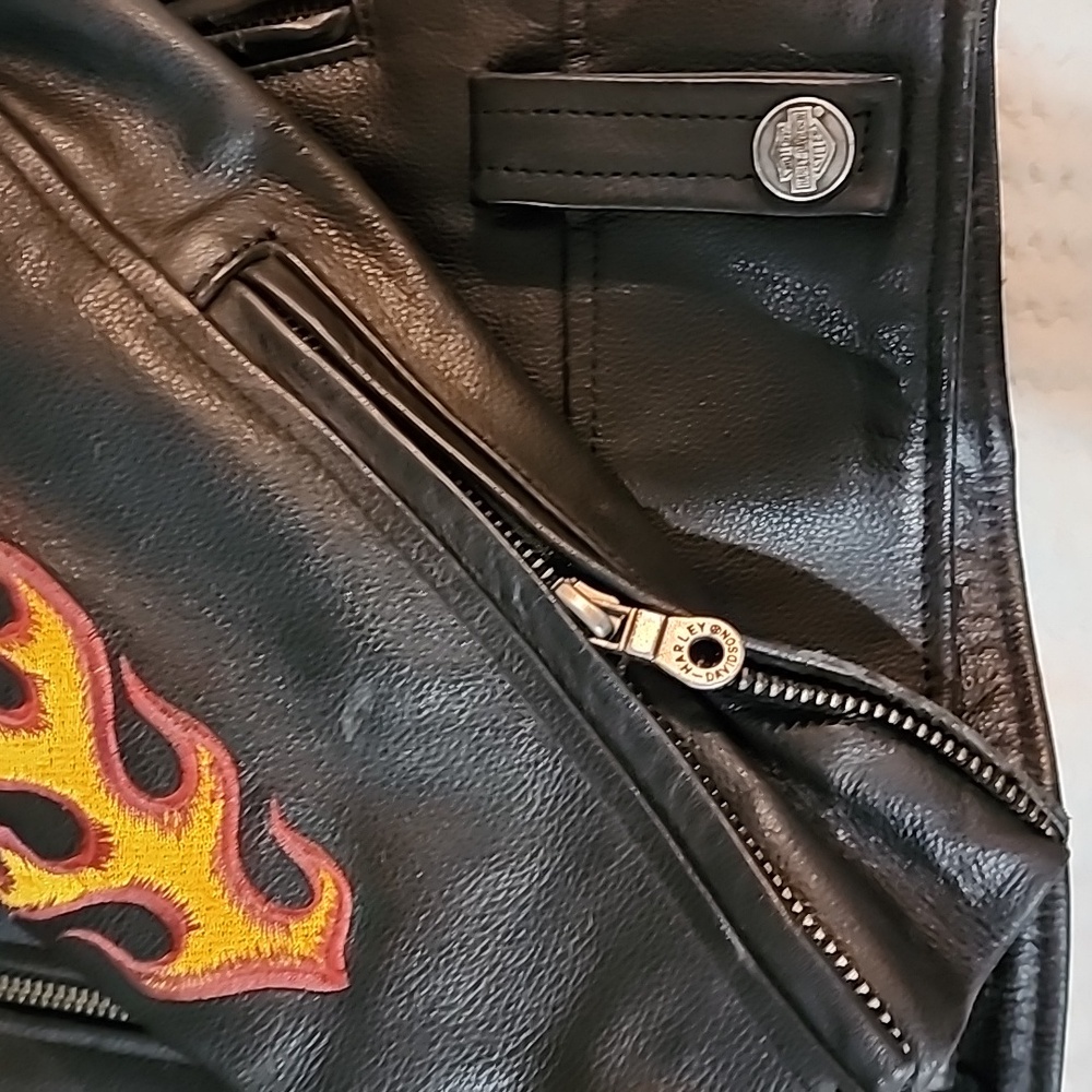 Harley-Davidson Mens FLAME II Leather Jacket RIDE FREE SIZE S Flames Black. - Picture 9 of 16